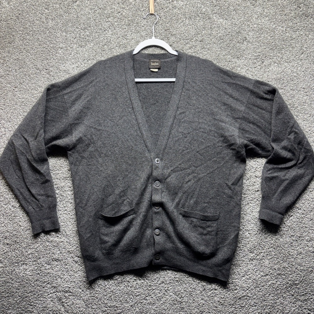 Vintage Neiman Marcus Exclusive 100% Cashmere Cardigan Sz XL Gray Scotland Women